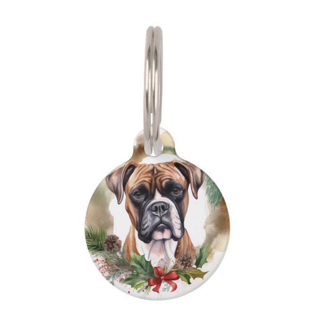 Médaillon Pour Animaux Couronne de Noël festive de Boxer (Devant)