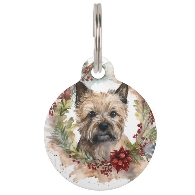 Médaillon Pour Animaux Couronne de Noël festive de Cairn Terrier (Devant)