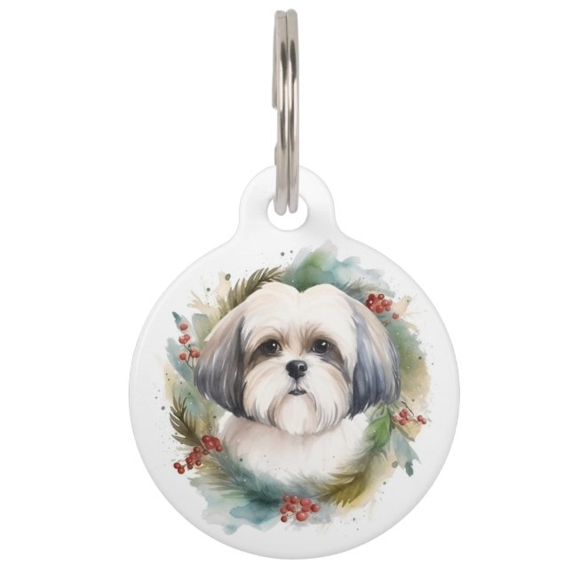 Médaillon Pour Animaux Couronne de Noël festive de Malti Tzu (Devant)