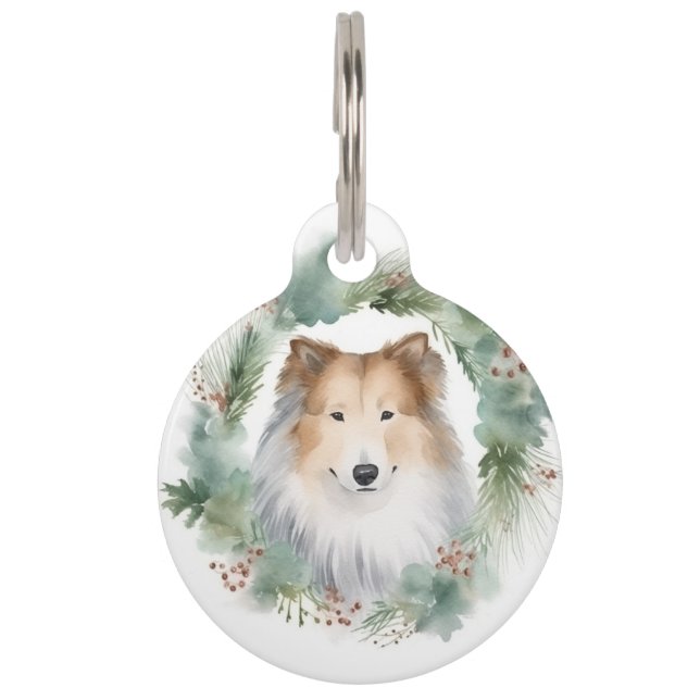 Médaillon Pour Animaux Couronne de Noël festive de Rough Collie (Devant)