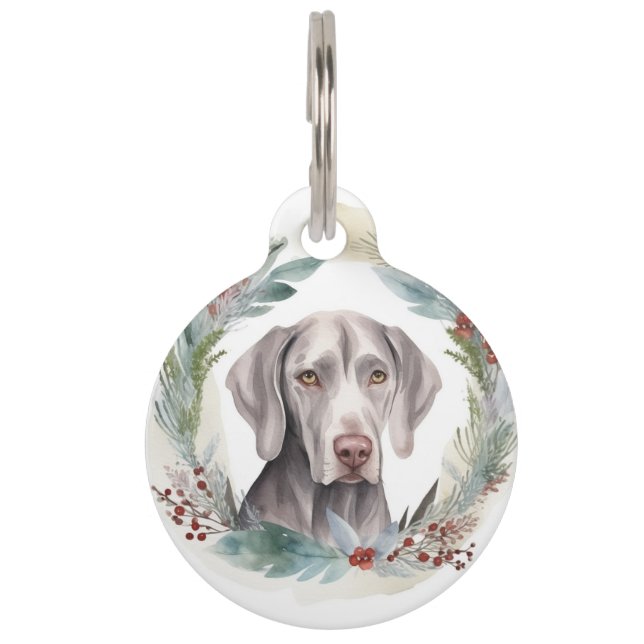 Médaillon Pour Animaux Couronne de Noël festive de Weimaraner (Devant)