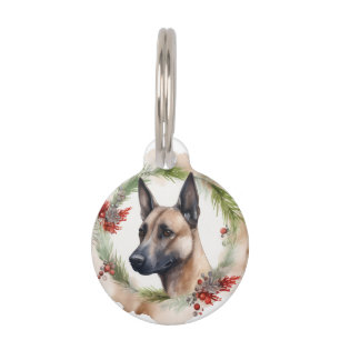 Médaillon Pour Animaux Couronne de Noël festive Malinois Belge
