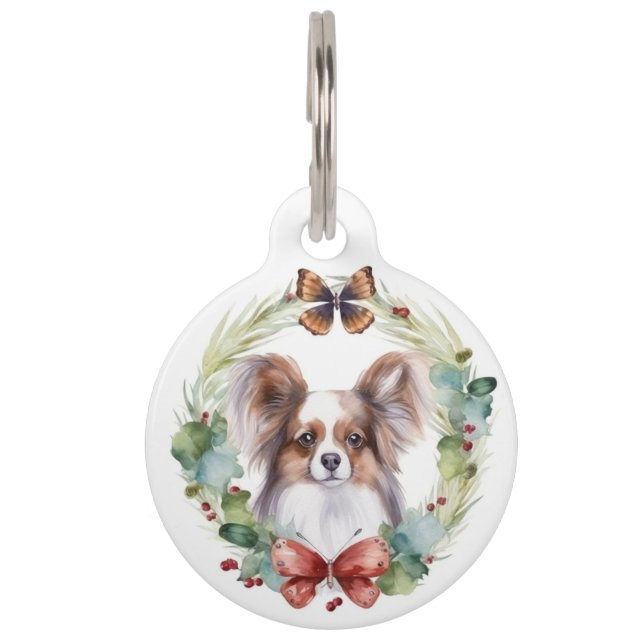 Médaillon Pour Animaux Couronne de Noël festive Papillon (Dos)