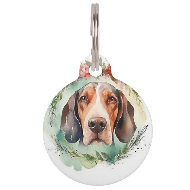 Médaillon Pour Animaux Couronne de Noël festive Treeing Walker Puppy (Devant)