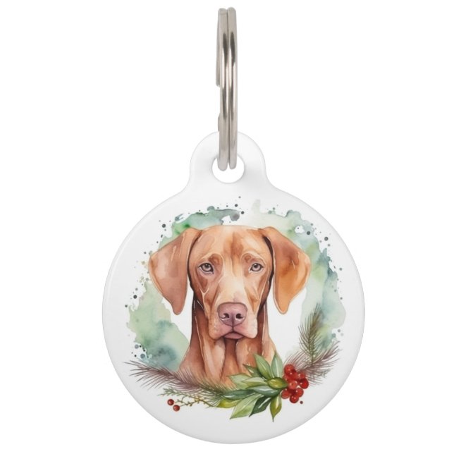 Médaillon Pour Animaux Couronne de Noël festive Vizsla Puppy (Devant)