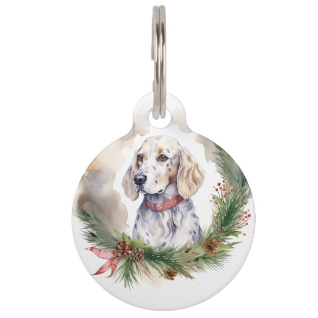 Médaillon Pour Animaux Couronne de Noël Setter Anglais Chien de Fête (Devant)