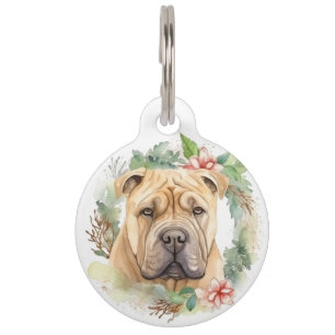 Médaillon Pour Animaux Couronne de Noël Shar Pei Chien de fête