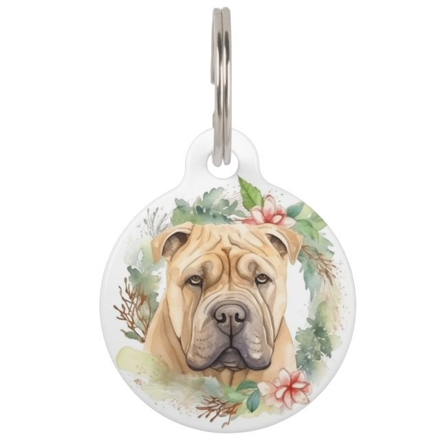 Médaillon Pour Animaux Couronne de Noël Shar Pei Chien de fête (Devant)