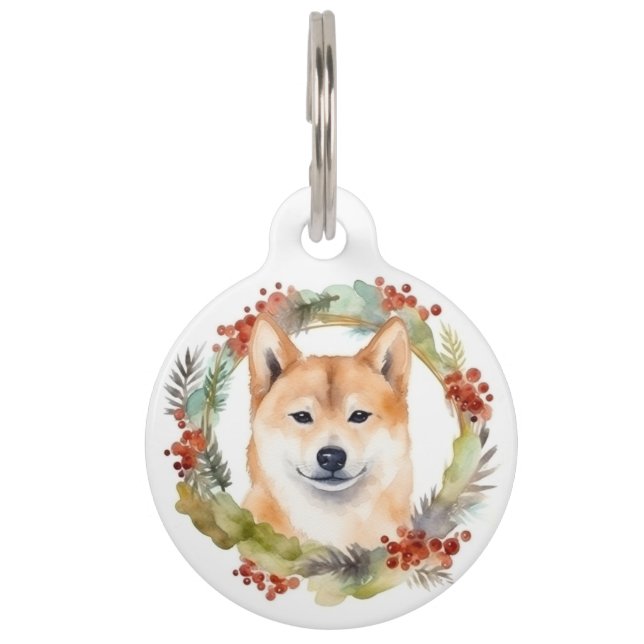Médaillon Pour Animaux Couronne de Noël Shiba Inu Chien festif (Devant)