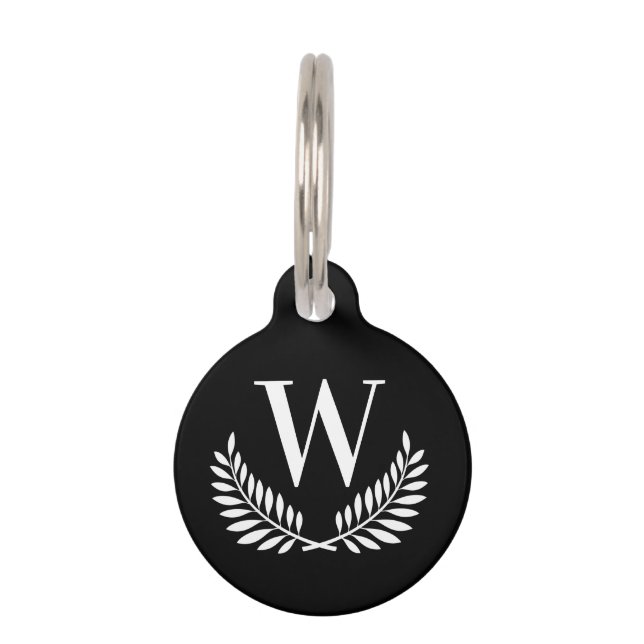 Médaillon Pour Animaux Couronne monogramme initiale chien noir blanc clas (Devant)