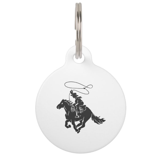 Médaillon Pour Animaux Cowboy à cheval bourré courant avec lasso (Devant)