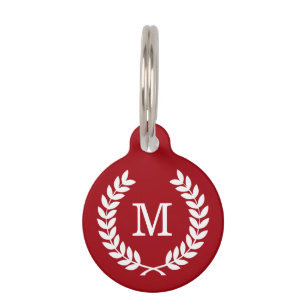 Médaillon Pour Animaux Cranberry What Blé Laurel Wreath Initial Monogramm