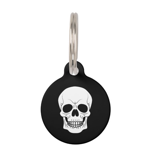 Médaillon Pour Animaux Crâne noir et blanc pour Halloween (Devant)