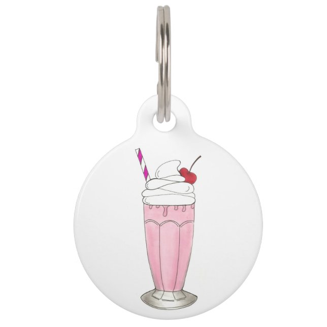 Médaillon Pour Animaux Crème de glace aux fraises roses Shake Milkshake D (Devant)