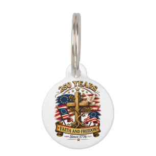 Médaillon Pour Animaux Croix patriotique Foi et Liberté 250 Ans