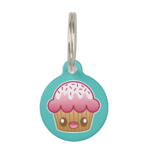 Médaillon Pour Animaux Cupcake Kawaii Rose Avec Informations Personnalisé