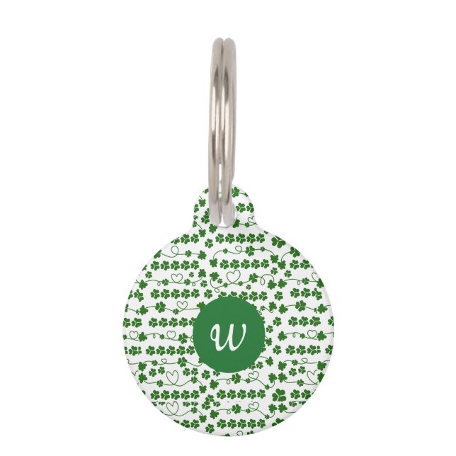 Médaillon Pour Animaux Custom St Patrick's Day Shamrock Coeur blanc vert (Devant)