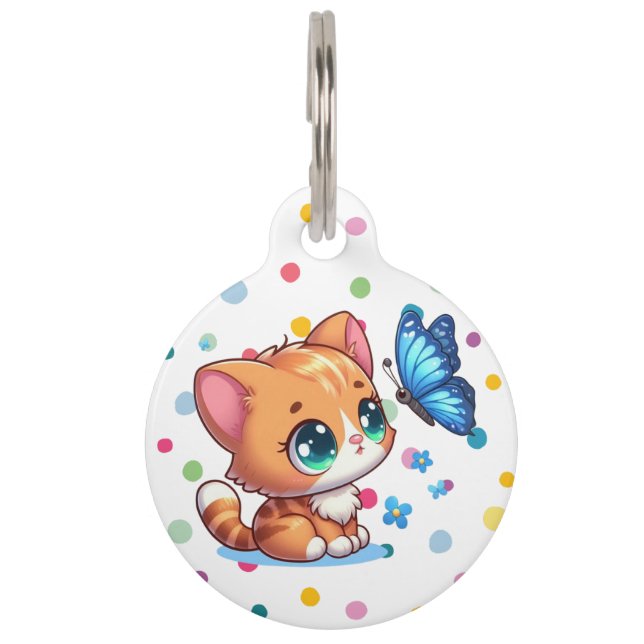 Médaillon Pour Animaux Cute chaton/chat et papillon (Devant)