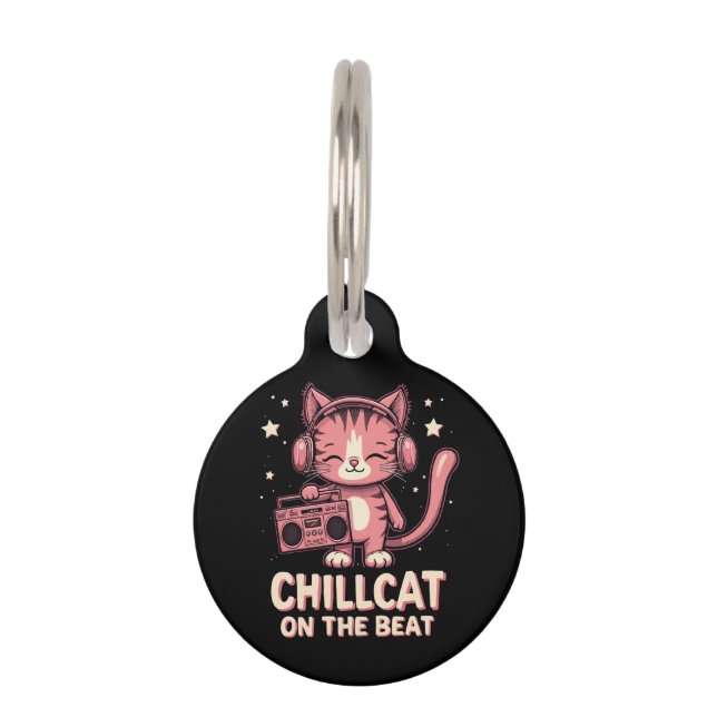 Médaillon Pour Animaux Cute Chill Chat sur le Beat Design tendance (Devant)
