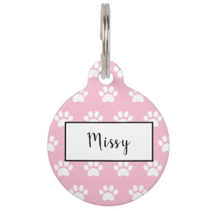 Médaillon Pour Animaux Cute empreinte de patte rose et blanc personnalisé