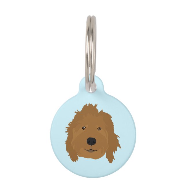 Médaillon Pour Animaux Cute Goldendoodle Face Bleu (Devant)