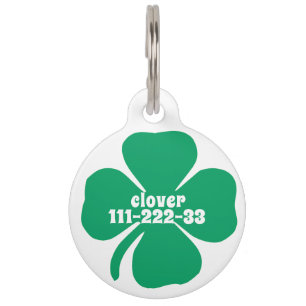 Médaillon Pour Animaux Cute Green Clover Nom Numéro de téléphone