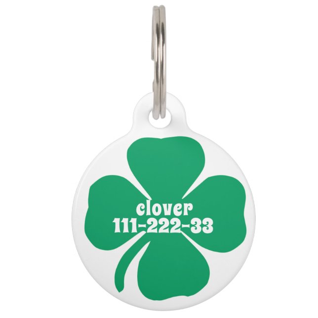 Médaillon Pour Animaux Cute Green Clover Nom Numéro de téléphone (Dos)