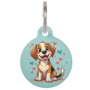 Médaillon Pour Animaux Cute Kawaii Beagle avec Coeurs Jouer Chien