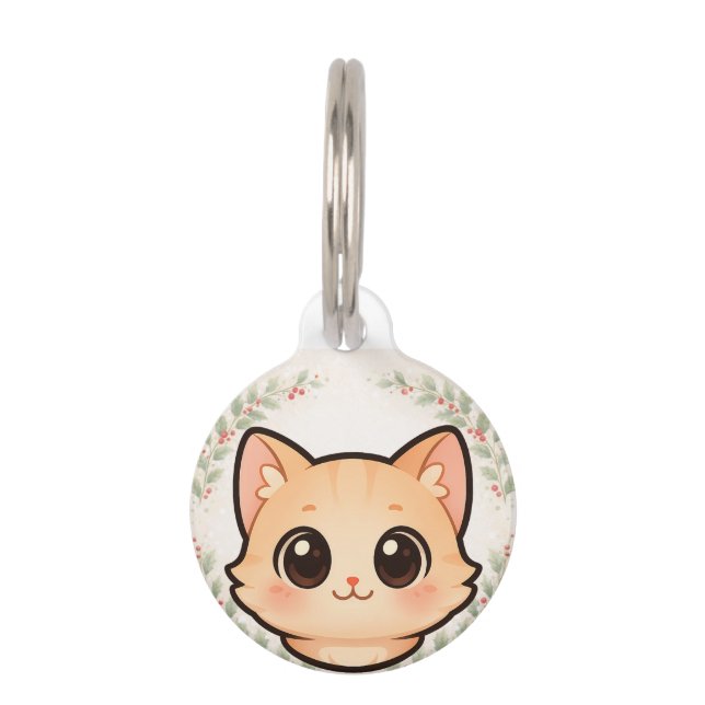 Médaillon Pour Animaux Cute Kawaii Cat Face Pet ID Tag (Devant)
