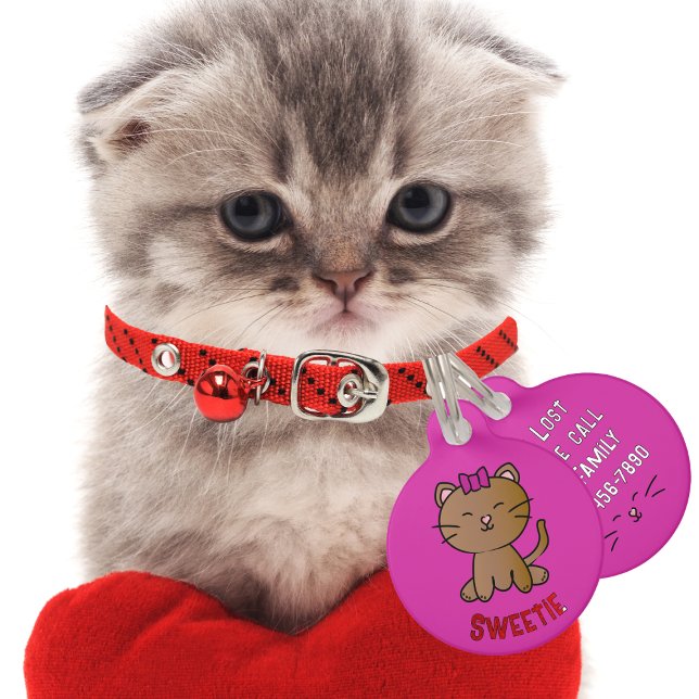 Médaillon Pour Animaux Cute Kitten Cartoon rose vif Kawaii Fille Chat (Créateur téléchargé)