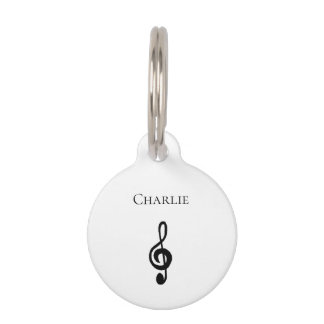 Médaillon Pour Animaux Cute Musical Treble Clé Blanc Noir