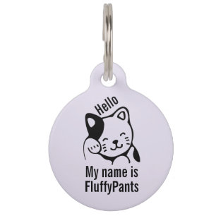 Médaillon Pour Animaux Cute noir et blanc Kitty Chat Waving Bonjour
