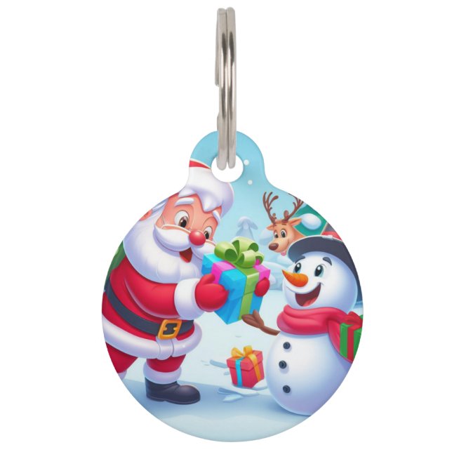 Médaillon Pour Animaux Cute Père Noël et Snowman (Devant)
