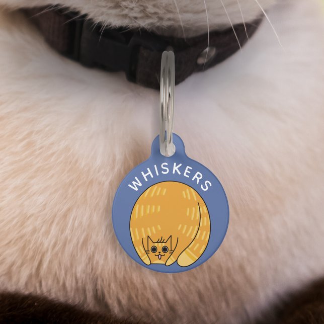 Médaillon Pour Animaux Cute Quirky Gras Orange Chat bleu Personnalisé (Créateur téléchargé)