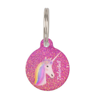 Médaillon Pour Animaux Cute Rainbow Unicorn rose Parties scintillant pers