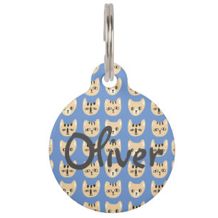 Médaillon Pour Animaux Cute Yellow Cat Head Motif Nom Personnalisable Ani