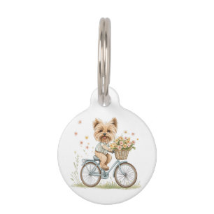 Médaillon Pour Animaux Cute Yorkie Chien Vélo Fleurs de printemps