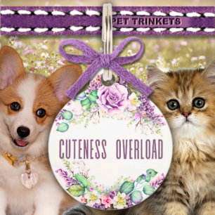 Médaillon Pour Animaux Cuteness Overload Lavender Roses Floral