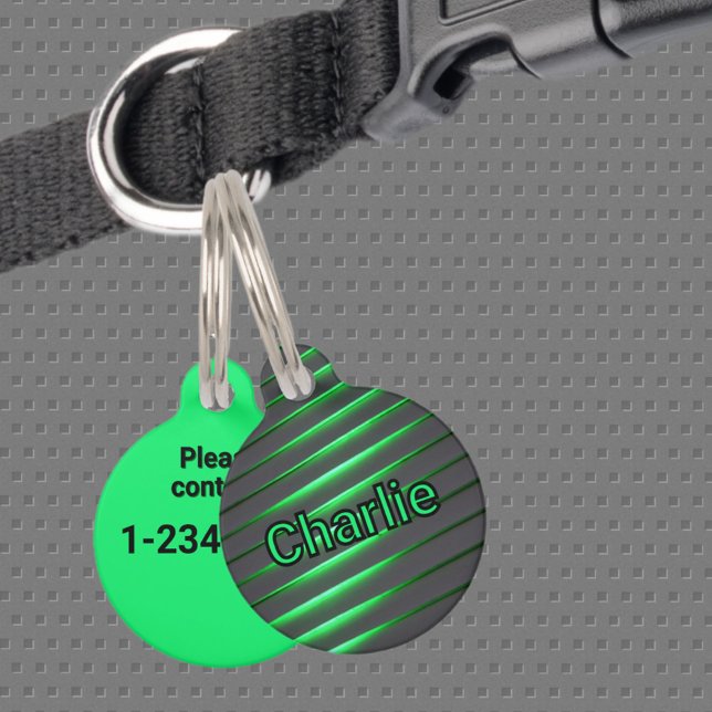 Médaillon Pour Animaux Cyber-rayures Techno noir et vert brillant (Créateur téléchargé)