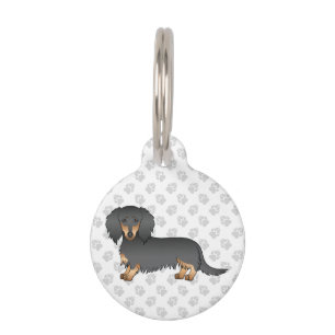 Médaillon Pour Animaux Dachshund à poil long noir et feu, dessin animé de