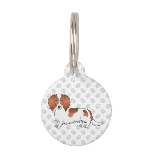 Médaillon Pour Animaux Dachshund à poil long pie rouge dessin animé