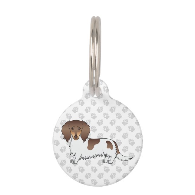 Médaillon Pour Animaux Dachshund à poils longs piebalds chocolat et feu & (Devant)