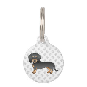 Médaillon Pour Animaux Dachshund de dessin animé à poil dur noir et feu