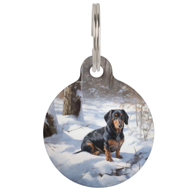Médaillon Pour Animaux Dachshund laisse tomber la neige Noël (Devant)