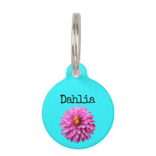 Médaillon Pour Animaux Dahlia violet rose turquoise