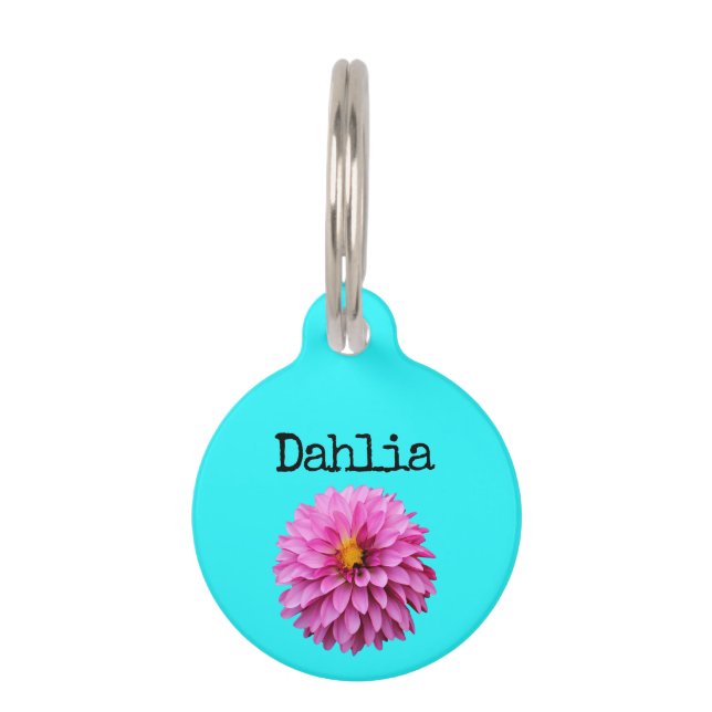 Médaillon Pour Animaux Dahlia violet rose turquoise (Devant)