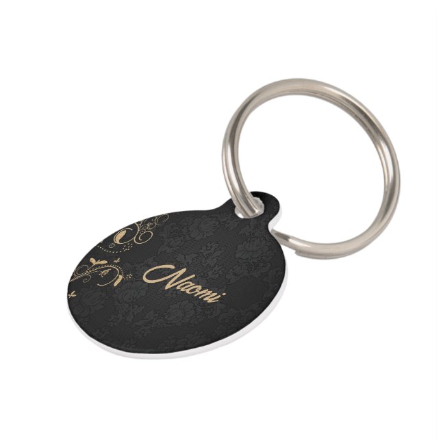 Médaillon Pour Animaux Damas florales noir et or (Côté )