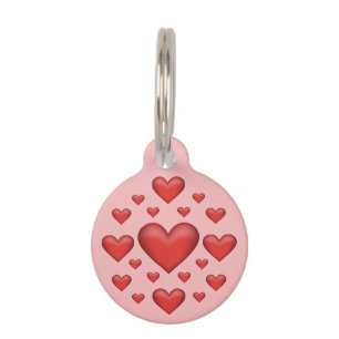 Médaillon Pour Animaux De nombreux cœurs rouges sur fond rose blush & inf