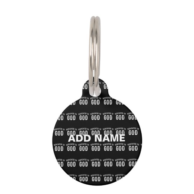 MÉDAILLON POUR ANIMAUX DÉDIÉ À DIEU PERSONNALISABLE COOL TEXTE BLANC (Devant)