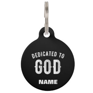 MÉDAILLON POUR ANIMAUX DÉDIÉ À DIEU PERSONNALISABLE COOL TEXTE BLANC